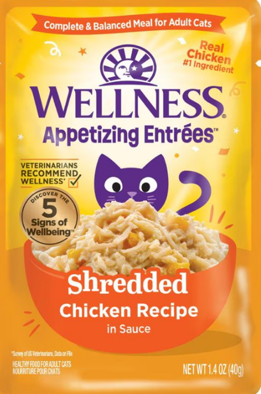 Wellness Appetizing Entrees Shredded Cat Food Pouch Chicken in Sauce Recipe 1.4oz