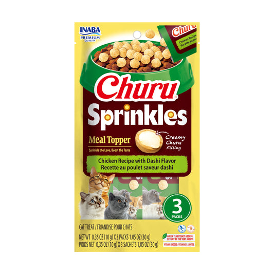 INABA Churu Sprinkles for Cats, 0.35oz 3pk Chicken Recipe with Dashi Flavor