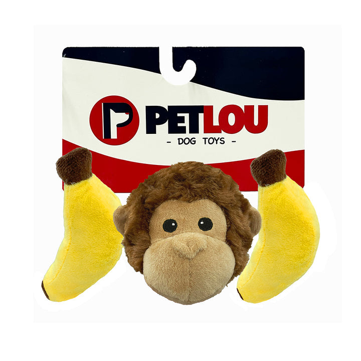 Petlou Plush Dog Toy Squeaky Monkey Banana 4in 3pk