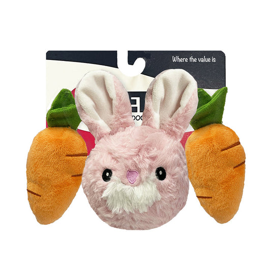 Petlou Plush Dog Toy Squeaky Ball Rabbit Carrot 4in 3pk
