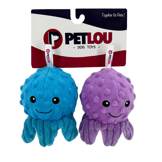 Petlou Plush Dog Toy EZ Squeaky Ball Twin Pack - Octopi 4in 2pk