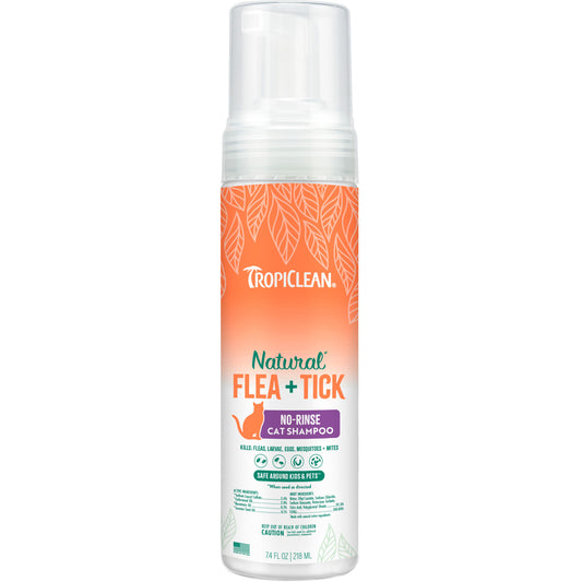 TropiClean Flea + Tick Waterless Shampoo for Cats, 7.4oz