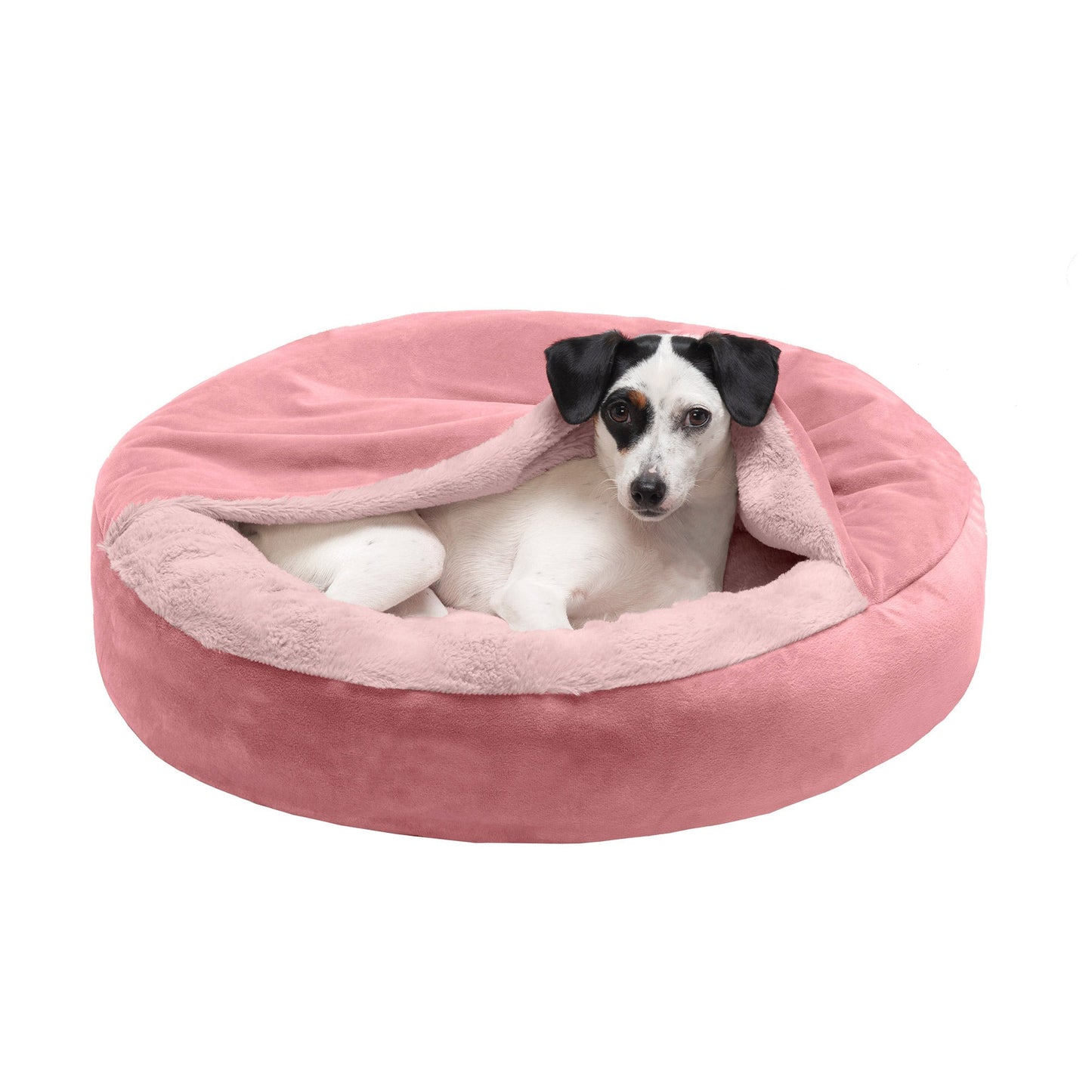 Fur Haven Wave Faux Fur & Velvet Hooded Donut Dog Bed Small Pink