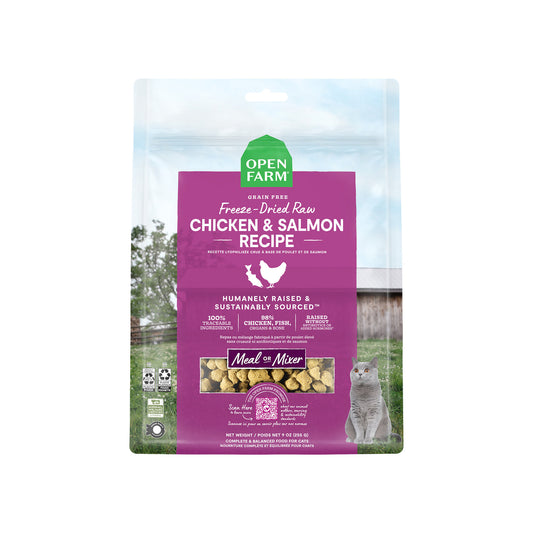 Open Farm Freeze Dried Cat Food, Chicken & Salmon Recipe, 9oz Bag