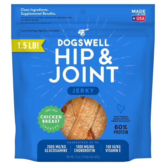 Dogswell Hip & Joint Jerky Dog Treats, Chicken Breast, 24 oz. Pouch