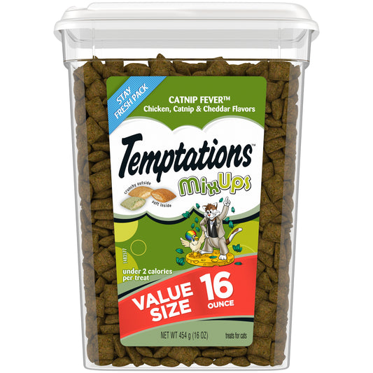 Temptations MixUps Catnip Fever Flavor Crunchy and Soft Cat Treats, 16 oz. Tub