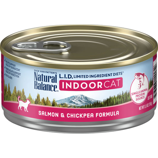 Natural Balance L.I.D. Limited Ingredient Diets Wet Cat Food For Indoor Cats, Salmon & Chickpea Formula, 5.5oz