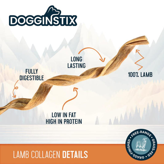 Dogginstix Dog Treat 12in Lamb Twist