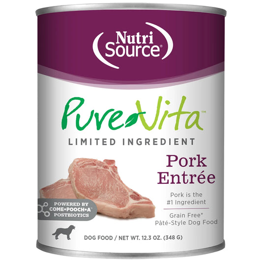 Pure Vita Wet Dog Food 12.3oz Grain Free Pork Pate Can