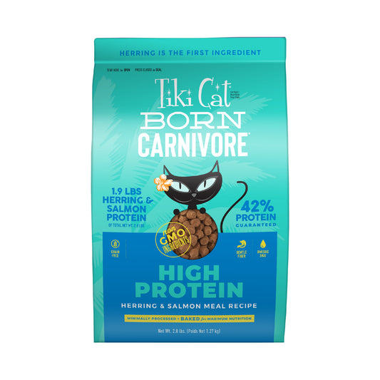 Tiki Cat Born Carnivore High Protein Dry Cat Food, Herring & Salmon Meal, 2.8 lbs. Bag