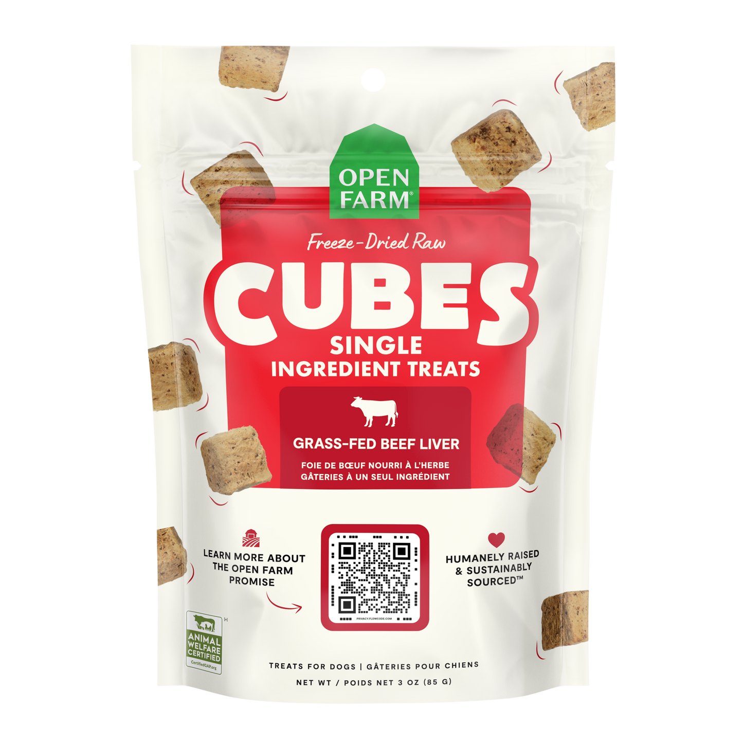 Open Farm Cubes Beef Liver Single Ingredient Treats For Dogs 3oz Bag