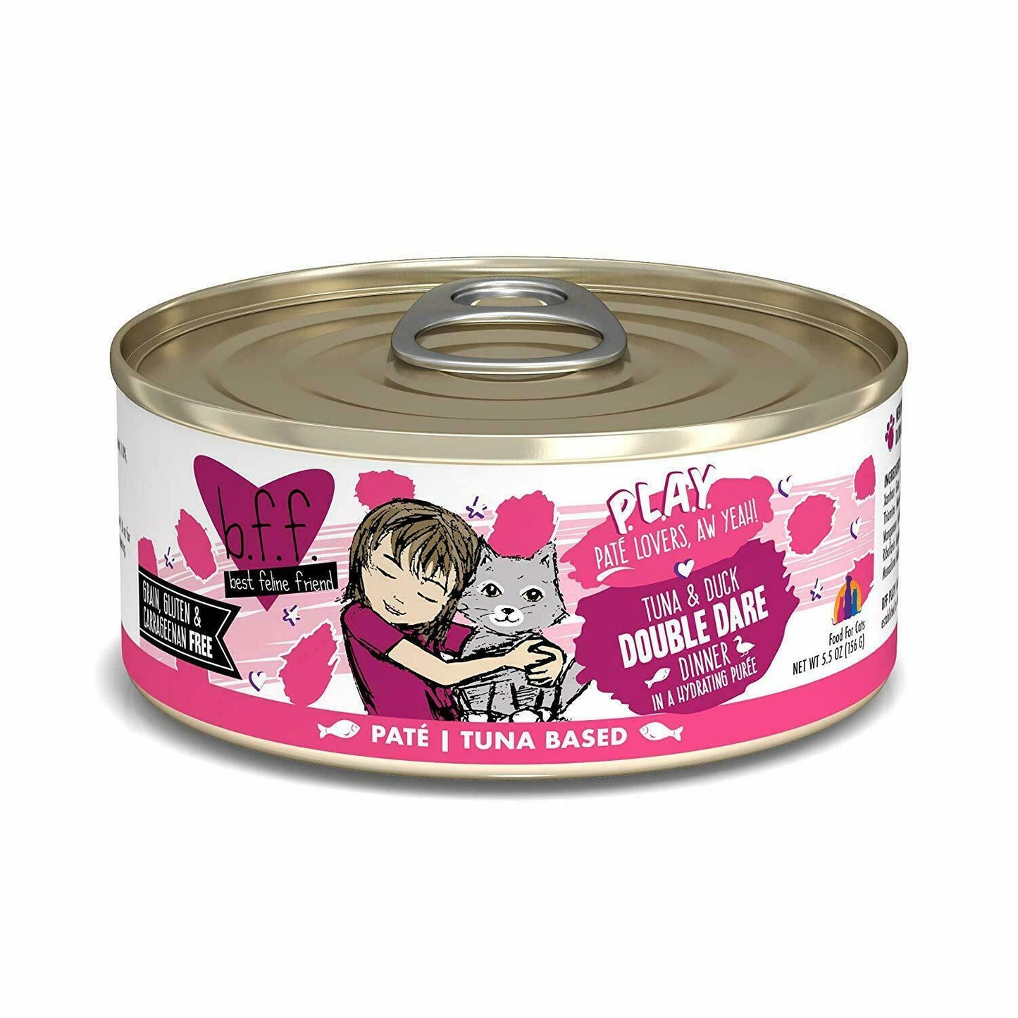 Weruva Best Feline Friend - B.F.F. PLAY Pate Double Dare Tuna & Duck Dinner in Puree Grain-Free Wet Cat Food - 5.5 oz