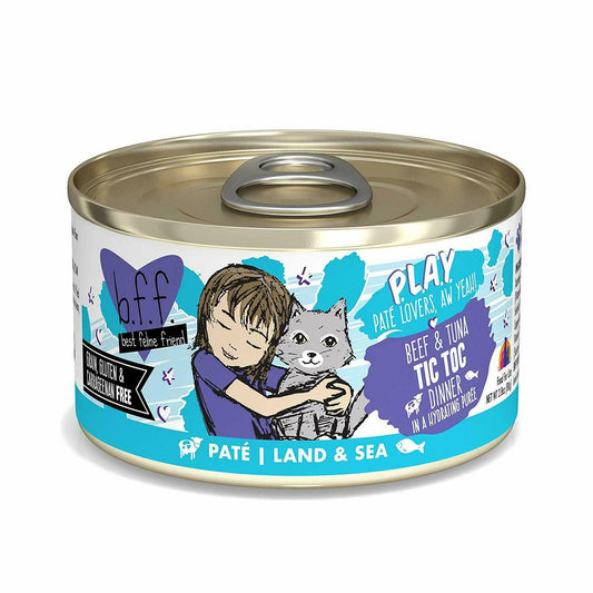 Weruva Best Feline Friend - B.F.F. PLAY Pate Tic Toc Beef & Tuna Dinner in Puree Grain-Free Wet Cat Food - 2.8 oz