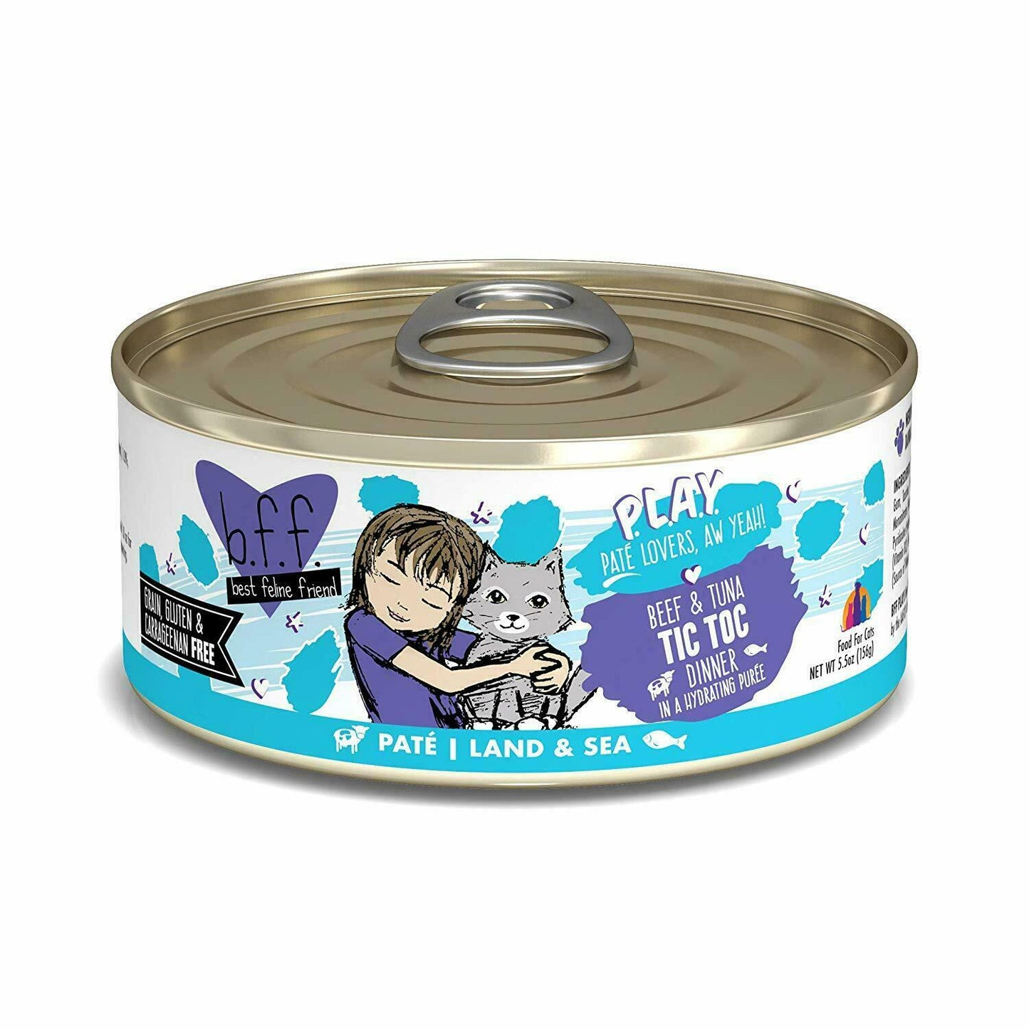 Weruva Best Feline Friend - B.F.F. PLAY Pate Tic Toc Beef & Tuna Dinner in Puree Grain-Free Wet Cat Food - 5.5 oz