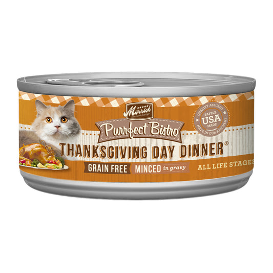 Merrick Purrfect Bistro Grain Free Wet Cat Food Thanksgiving Day Dinner Minced in Gravy 5.5oz