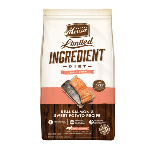 Merrick Limited Ingredient Diet Grain Free Dry Dog Food, Premium And Healthy Kibble, Salmon And Sweet Potato 22lb