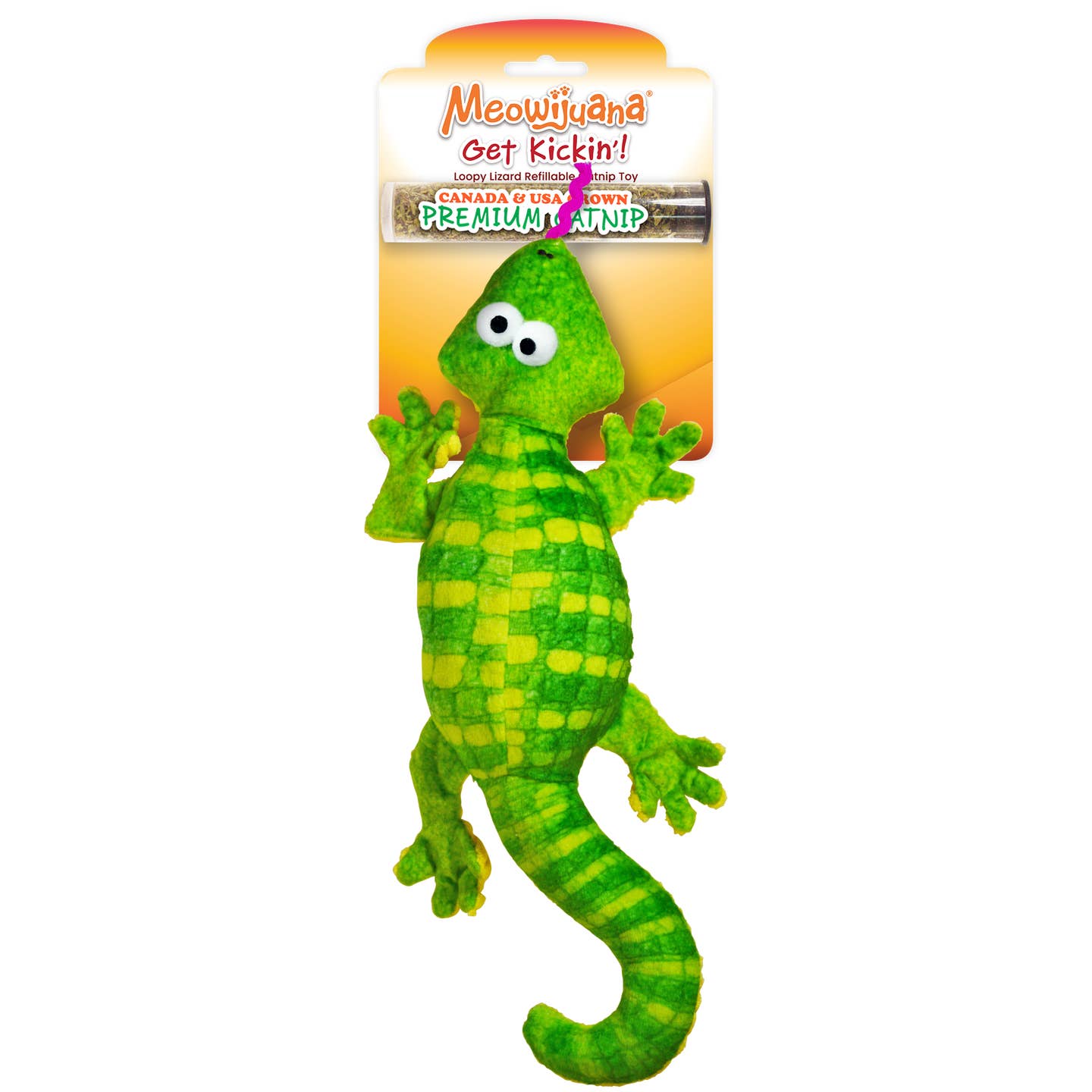 Meowijuana Get Kickin Loopy Green Lizard Refillable Catnip Cat Toy
