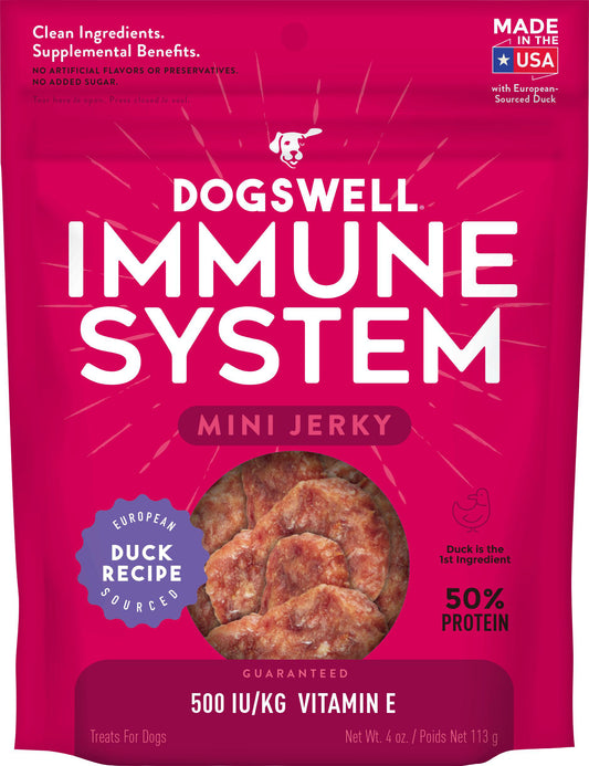 Dogswell Immune System Mini Jerky Dog Treats, Duck, 4 oz. Pouch