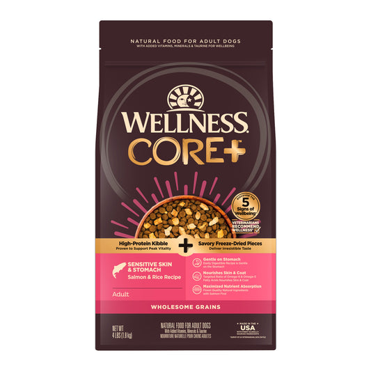 Wellness CORE+ Sensitive Skin & Stomach Dry Dog Food Salmon & Rice Recipe 4lb
