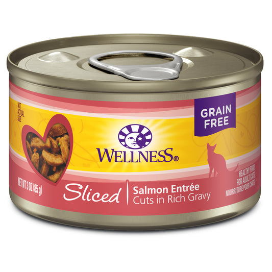 Wellness Complete Health Natural Grain Free Wet Canned Cat Food Sliced Salmon Entree 3oz Can
