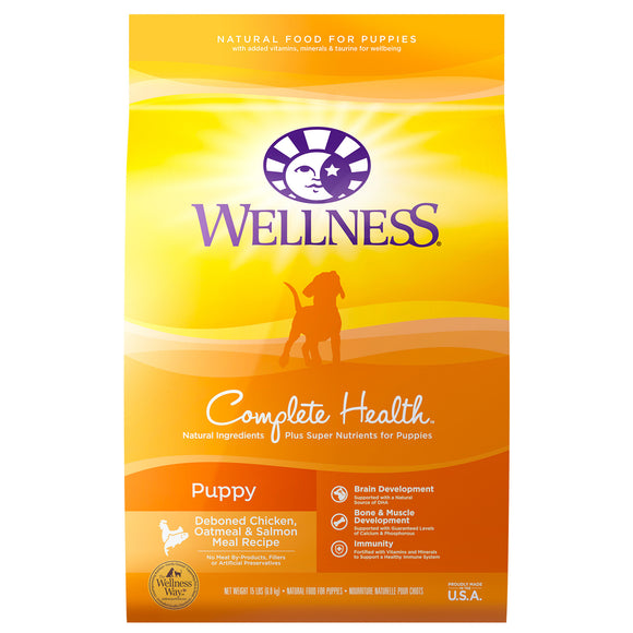 Wellness Complete Health Natural Dry Puppy Food Chicken Salmon & Oatmeal 15lb Bag