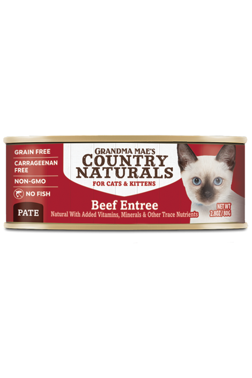 Grandma Mae's Country Naturals Grain Free Beef Entree Pate Canned Cat & Kitten Food, 2.8oz