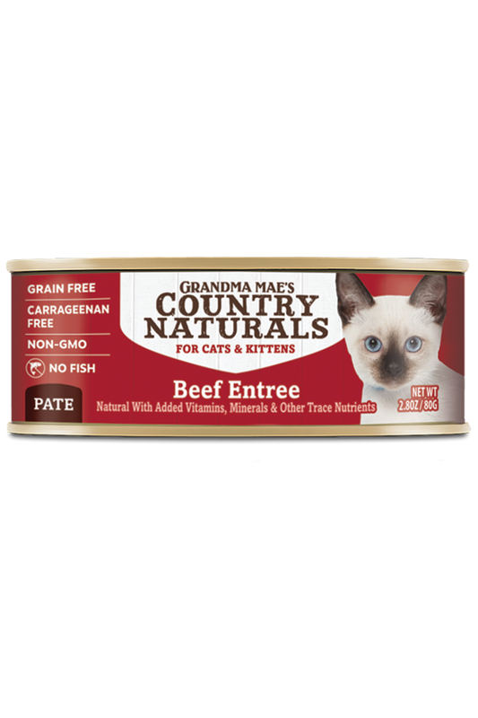 Grandma Mae's Country Naturals Grain Free Beef Entree Pate Canned Cat & Kitten Food, 2.8oz