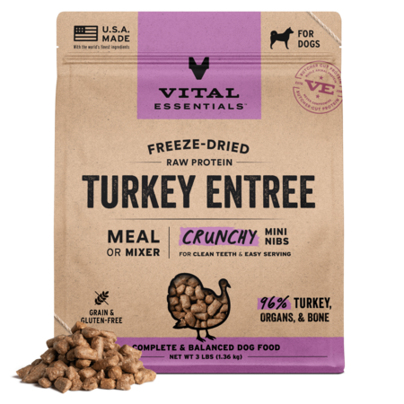 Vital Essentials Freeze-Dried Raw Turkey Entree Dog Food Mini Nibs 3 lb