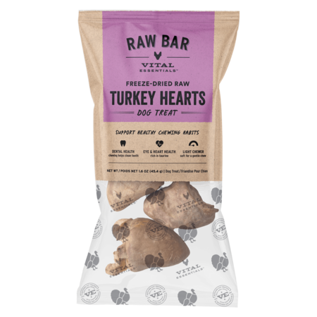 Vital Essentials RAW BAR Freeze-Dried Raw Turkey Hearts Dog Snacks 1.6 oz
