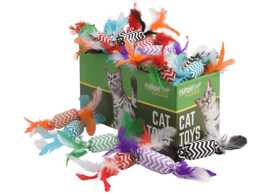 Multipet Cat Toy Candy Crackle with Feathers Catnip 8in Assorted