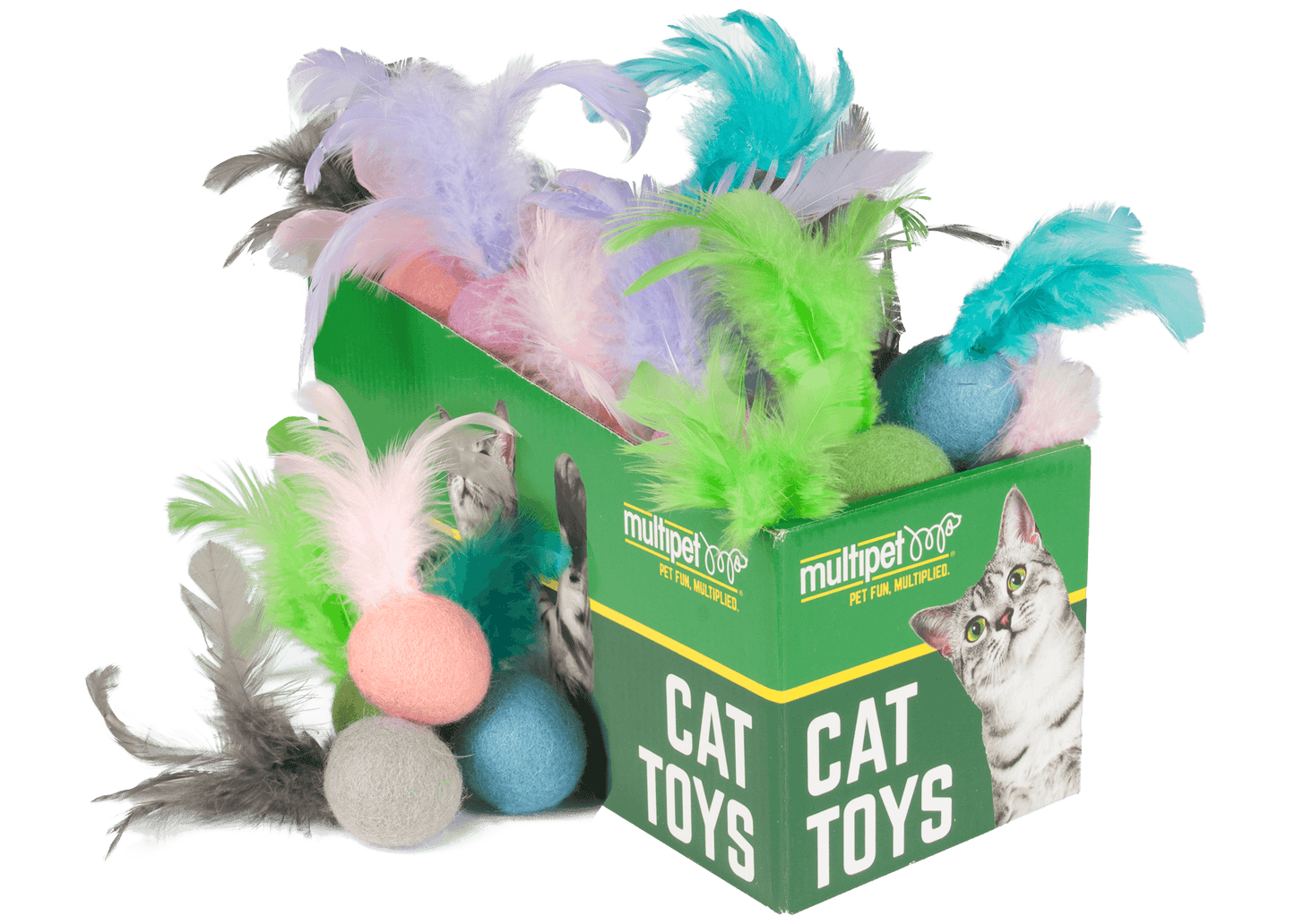 Multipet Cat Toy Felted Feather Ball Catnip 4in Assorted