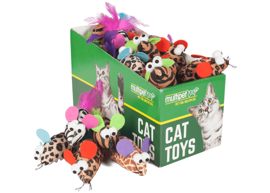 Multipet Cat Toy Safari Feather Mice Catnip 6in Assorted