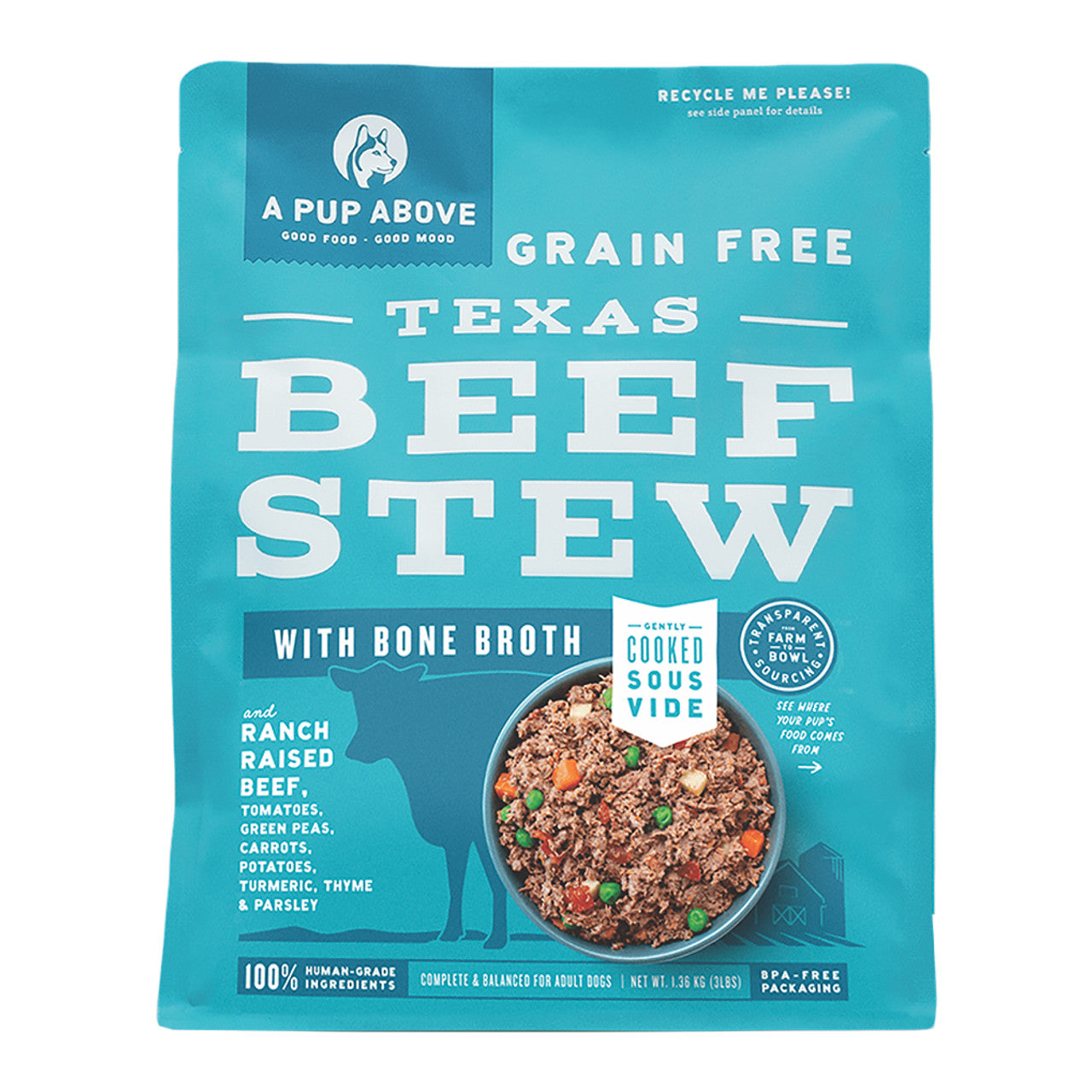 A Pup Above Gently Cooked Grain Free Texas Beef Stew w/ Bone Broth Frozen Dog Food 3lb