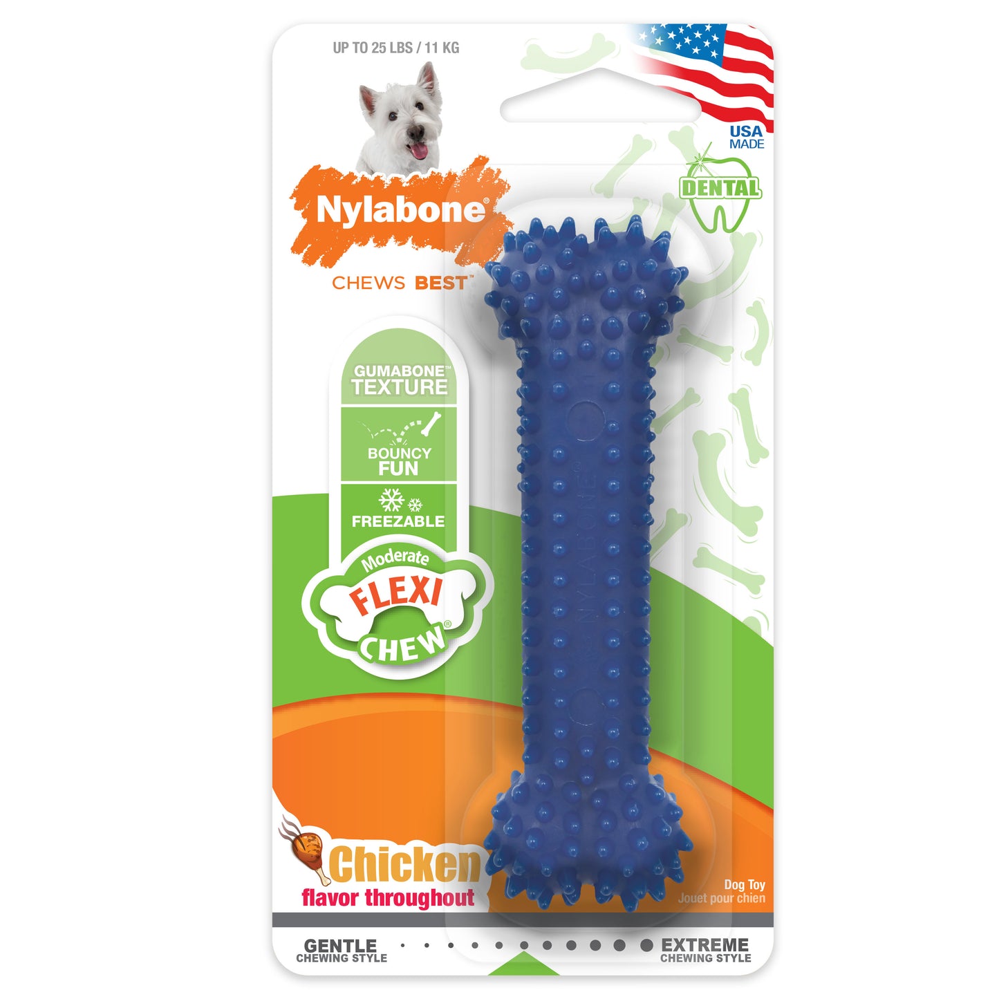 Nylabone Moderate Chew Textured Dog Dental Chew Toy Chicken Small/Regular