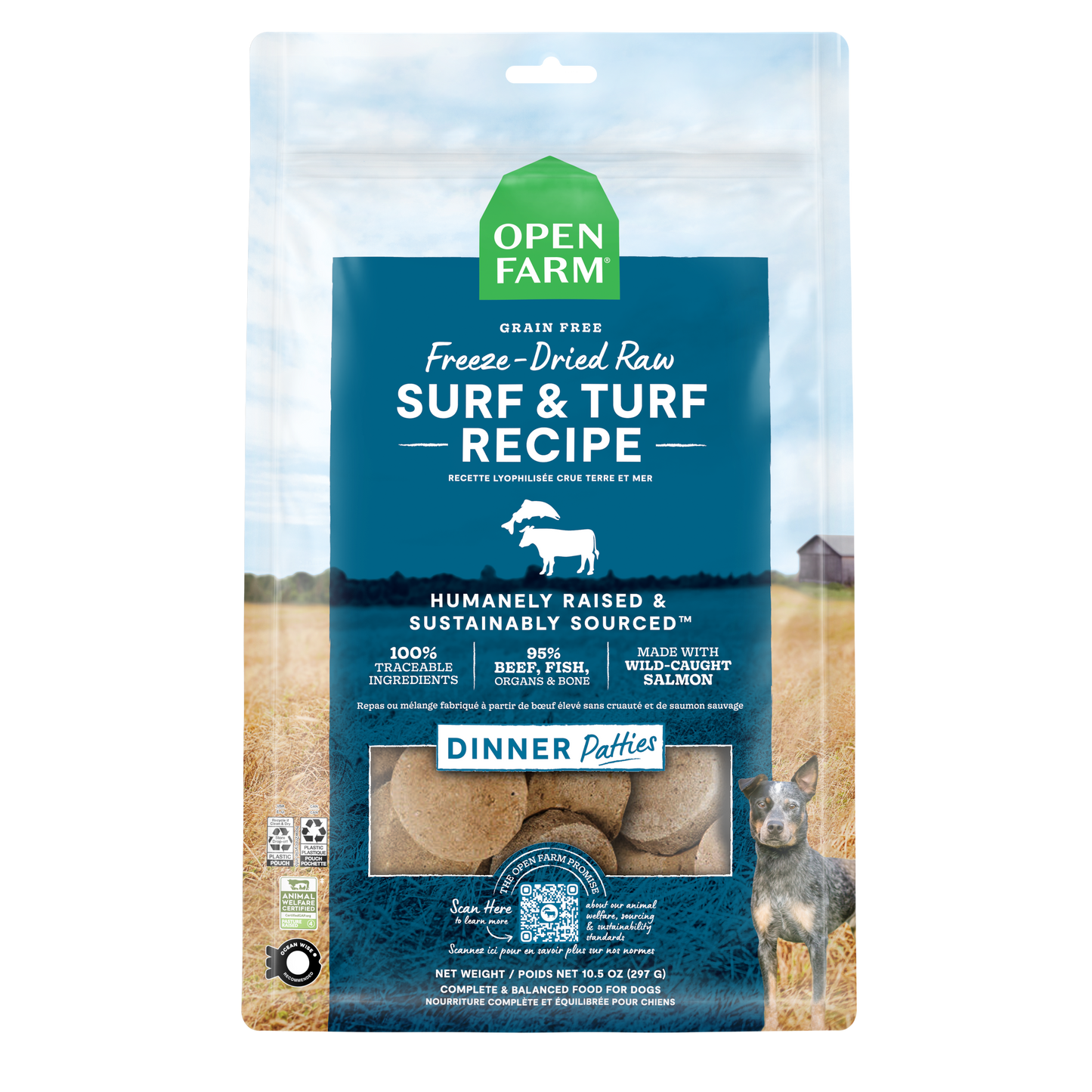 Open Farm Surf & Turf Recipe Freeze Dried Raw Patties For Dogs 10.5oz Bag