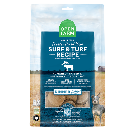 Open Farm Surf & Turf Recipe Freeze Dried Raw Patties For Dogs 10.5oz Bag