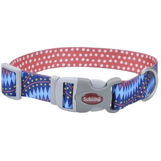 Coastal Sublime 3/4in Wide 8-12in Adjustable Dog Collar Diamond Dots