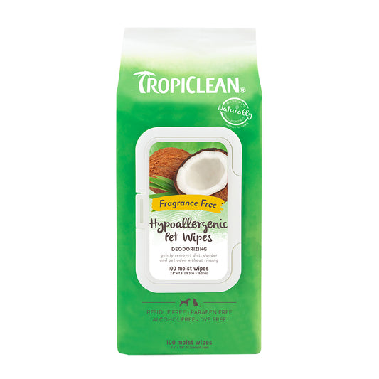 TropiClean Hypoallergenic Cleaning Pet Wipes, 100ct