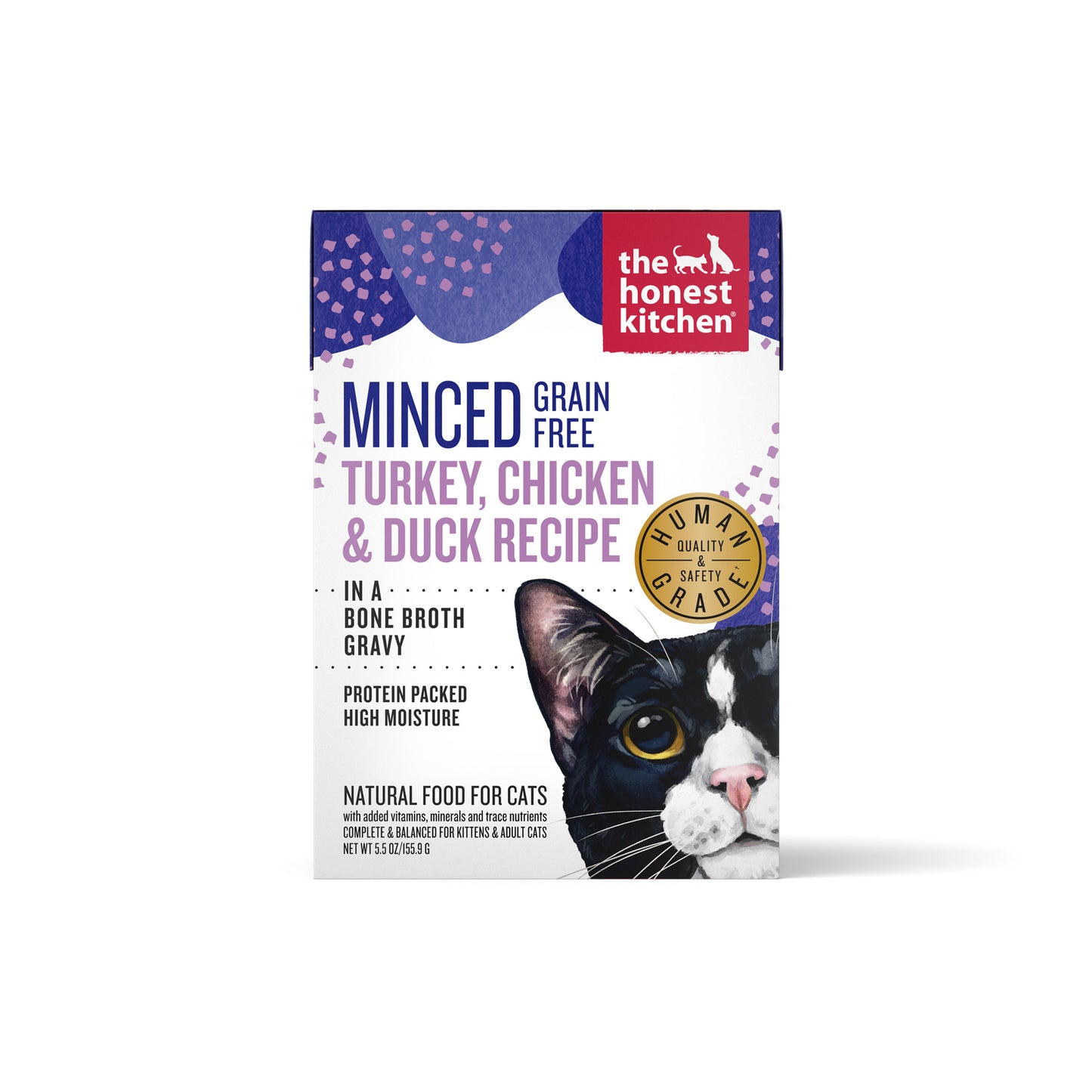 The Honest Kitchen Grain Free Minced Turkey, Chicken & Duck in Bone Broth Gravy Wet Cat Food 5.5oz