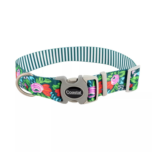 Coastal Sublime 3/4in Wide 8-12in Adjustable Dog Collar Flower Stripe