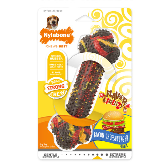 Nylabone Flavor Frenzy Strong Chew Dog Toy Bacon & Cheeseburger Medium/Wolf
