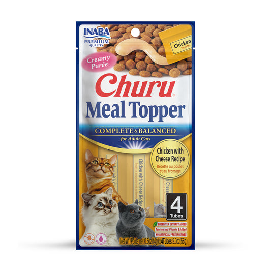 INABA Churu Purée Cat Food Topper, 0.5 Ounce Tube, 4 Tubes, Chicken with Cheese Recipe