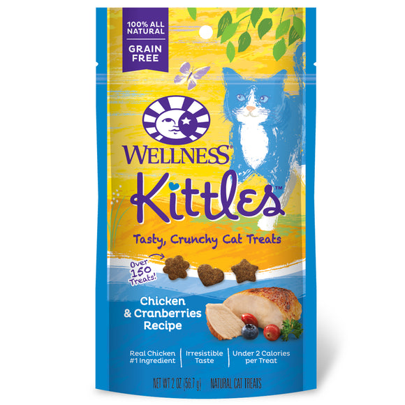 Wellness Kittles Crunchy Natural Grain Free Cat Treats Chicken & Cranberry 2oz Bag