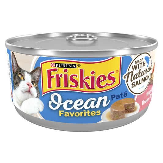 Purina Friskies Wet Cat Food Pate Ocean Favorites With Natural Salmon, Brown Rice and Peas 5.5oz