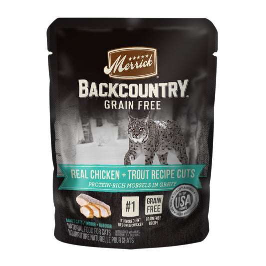 Merrick Backcountry Grain Free Wet Cat Food, Chicken and Trout Recipe Cuts With Gravy 3oz