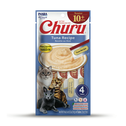 INABA Churu Senior 10+ Cat Treats 0.5 ounces Each, 4 Tubes, Tuna Recipe