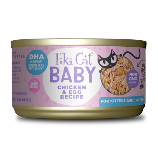 Tiki Cat Baby Wet Cat Food for Kittens Chicken & Egg 2.4oz Can