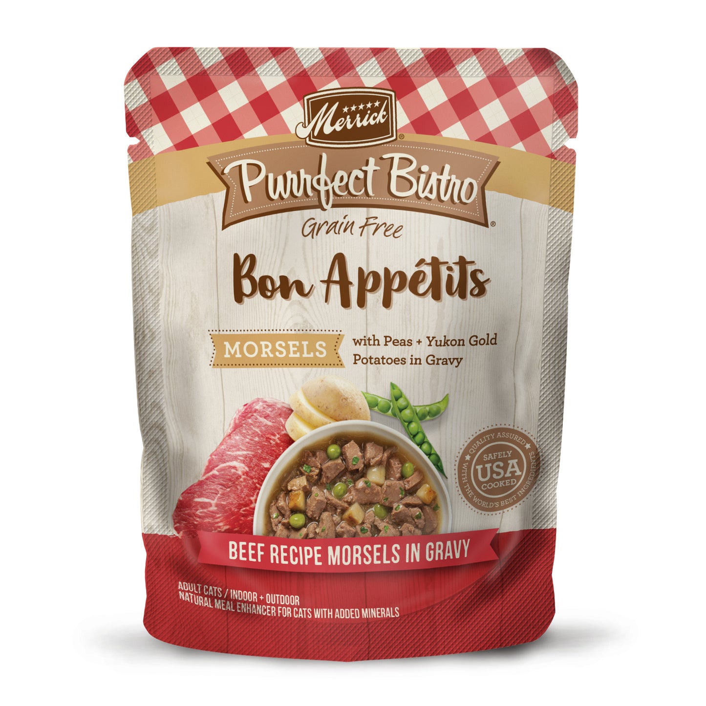 Merrick Purrfect Bistro Bon Appetits Premium Grain Free Wet Cat Food Topper, Beef Recipe Morsels In Gravy 3oz