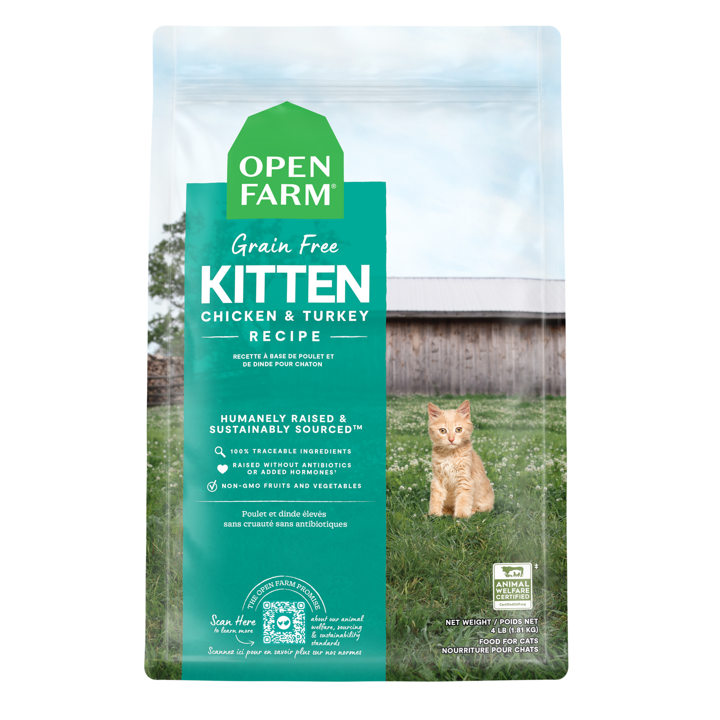 Open Farm Kitten Recipe Grain Free Kibble For Cats 4lb Bag
