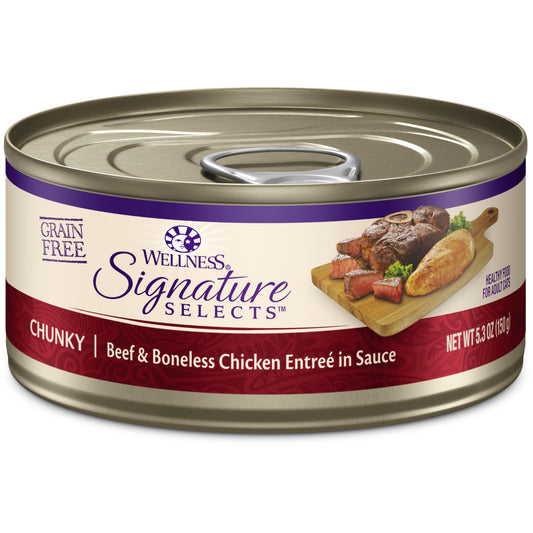 Wellness CORE Signature Selects Natural Grain Free Wet Canned Cat Food Chunky Beef & Chicken 5.3oz Can